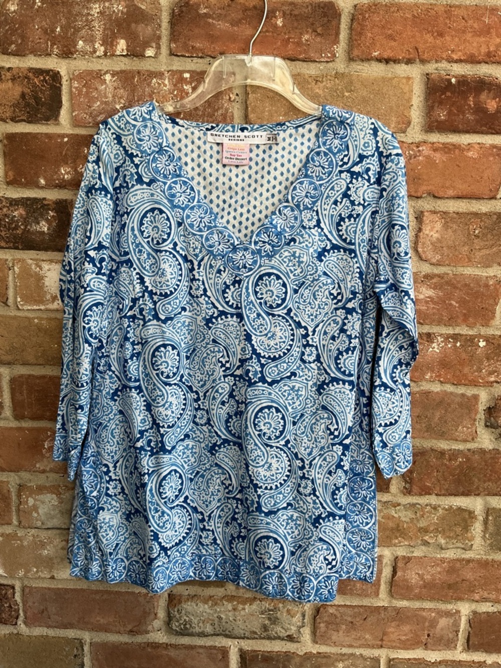 Blue Paisley V-Neck Women’s Top by Gretchen Scott Designs medium
